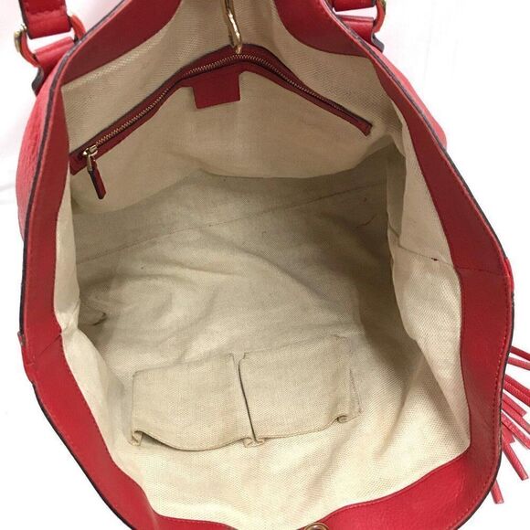 Gucci Soho Tassel Leather Tote Double Handle Shoulder Bag Red - Picture 5 of 12